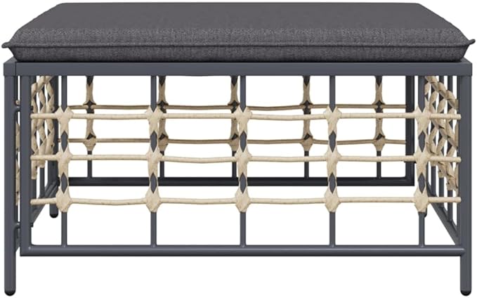 Outdoor Garden Footstool, Square Synthetic Rattan Ottoman with Comfortable Cushion - Photo 4