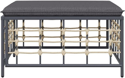 Outdoor Garden Footstool, Square Synthetic Rattan Ottoman with Comfortable Cushion, Anthracite Patio Foot Rest for Backyard, Balcony and Conservatory, 27.6 x 27.6 Inches