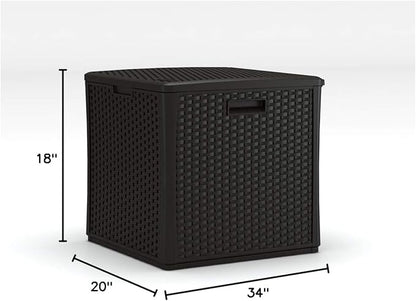 Suncast 30 Gallon Resin Outdoor Patio End Table Storage Box, Java, Made in the USA