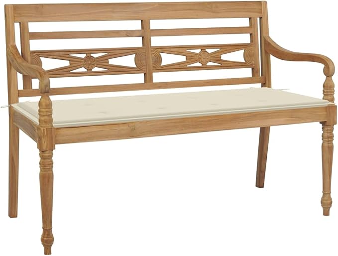 Solid Teak Wood Bench with 100% Polyester Cushion, 47.2 Inch Standard 2-Seater Outdoor Patio Furniture for Garden and Backyard, Rustic Durable Teak Build with Sandblasted