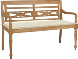 Batavia Bench with Cream Cushion, Outdoor Bench, Wooden Bench with Backrest, Vintage Garden Wooden Bench for Patio - Photo 1