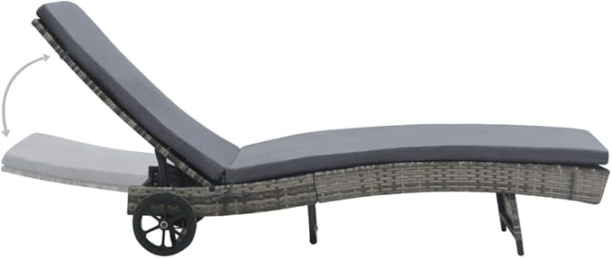 Sunlounger Anthracite PE (Polyethylene) Rattan Large Outdoor Chaise Lounge Garden Lounge Chair for Balcony Yard
