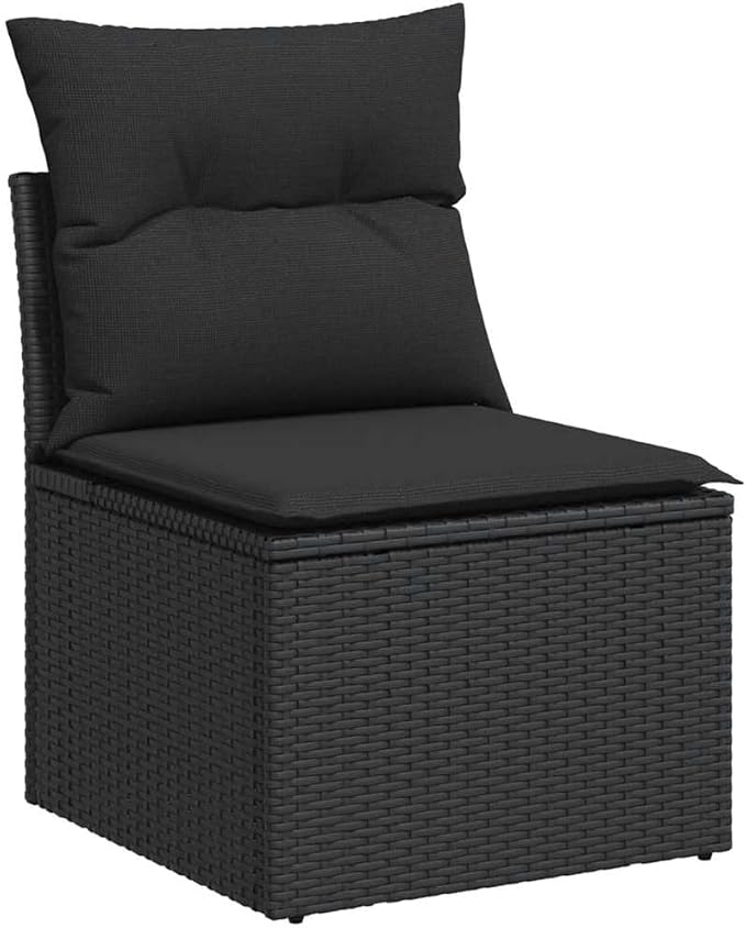 vidaXL Garden Chair Armless with Cushions Black Poly Rattan - Photo 1