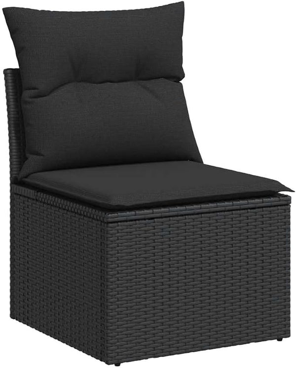 vidaXL Garden Chair Armless with Cushions Black Poly Rattan - Photo 1