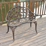 Bronze 38.5" Cast Aluminum Garden Bench, Outdoor Bench Garden Patio Porch Park Deck, Park Bench - Photo 7
