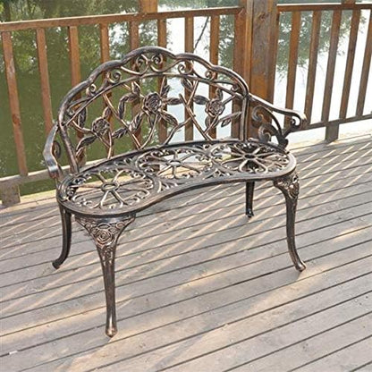 38.5" Patio Park Garden Outdoor Rose Bench, Patio Chair Cast Aluminium Frame Chair,Accented Lawn Front Porch Path Yard Decor Deck Furniture,Outdoor Aluminium Accented Furniture 38.5"L x 16"W x 31"H