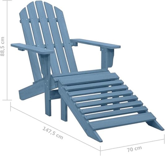 vidaXL Solid Fir Wood Adirondack Patio Chair with Detachable Ottoman, Weather-, Easy Maintenance, Comfortable Ergonomic Design, Stylish Blue
