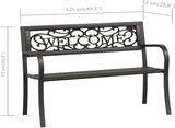 Black Powder-Coated Steel Garden Bench with Plastic Seat, Vintage Outdoor Seating for Patio and Balcony - Photo 2