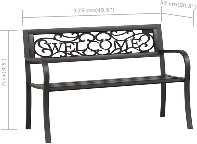 Garden Bench Outdoor Metal Seating 49.2 Inch Black Powder-Coated Steel Patio Furniture for Backyard Porch Park Park Bench