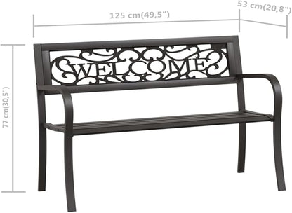 Garden Bench Black Powder-Coated Steel and Plastic Standard Vintage Outdoor Seating for Patio Balcony with Sturdy Frame and Easy Clean Synthetic Seat