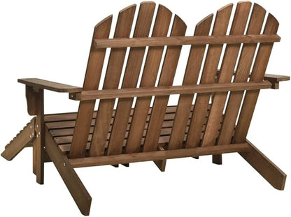 2-Seater Adirondack Chair with Ottomans, Solid Fir Wood Patio Garden Furniture Set, Weather-Resistant Outdoor Loveseat for Backyard, Deck, and Porch, Brown