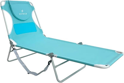 Ostrich the Ladies Comfort Lounger with Chest Support, Foldable and Portable Reclining Outdoor Patio Beach Lawn Camping Pool Tanning Chair, Aqua
