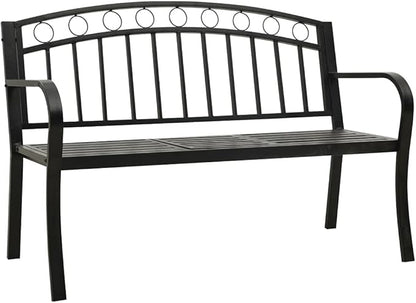 Garden Bench Outdoor Bench Patio Bench Cushions for Outdoor, Park, Yard, Entryway, Iron Metal Frame Furniture, with Folding Table 49.2" Steel Black-Fast delivchy