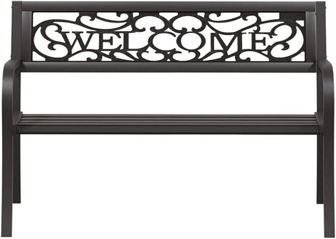 Vintage Garden Bench 49.2 inch Black Powder-Coated Steel Outdoor Seating for Patio Balcony Porch 529 lb Capacity Weather-Resistant Backyard Furniture