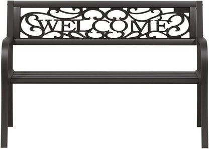 Garden Bench Black Powder-Coated Steel and Plastic Standard Outdoor Seating Vintage Style for Patio Balcony Garden Durable Comfortable