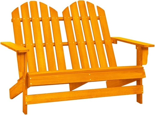 Adirondack Chair Outdoor 2-Seater Solid Fir Wood Orange Varnished Garden Patio Furniture for Relaxing