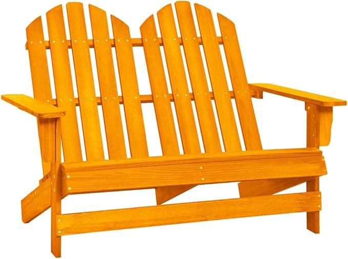 2-Seater Solid Fir Wood Adirondack Chair Orange Outdoor Patio Furniture for Garden, Lawn - Photo 1
