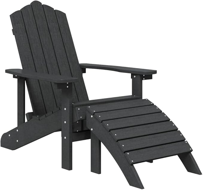 Anthracite HDPE Steel Contemporary Garden Adirondack Chair Set with Matte Finish for Outdoor Patio and Balcony - Photo 4