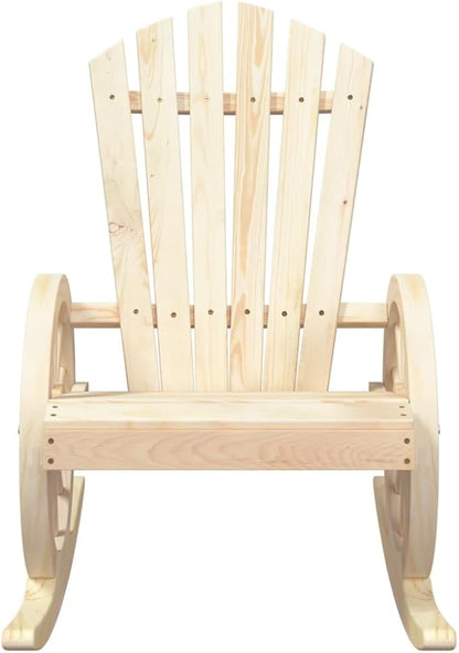 Rocking Adirondack Chair Set of 2 Solid Fir Wood Brown Stained Outdoor Furniture for Patio Garden Balcony Relaxation Seating