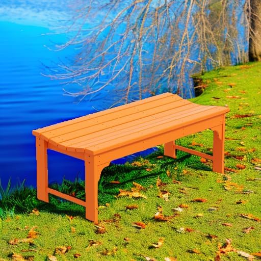 Costaelm Outdoor Benches Weatherproof, All Weather Resistant Park Bench Poly Lumber Backless Garden Bench Seat for Entryway Front Porch, Orange