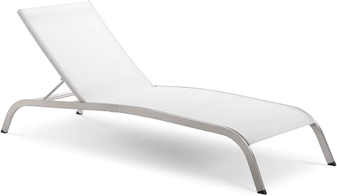 Modway Savannah Outdoor Patio Mesh Chaise Lounge Chair in White 25 x 76.5 x 12