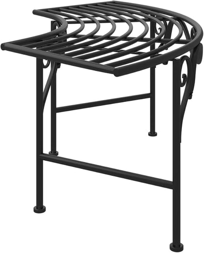 Tree Bench 44.5 Inch Black Steel Outdoor Garden Seat with Backrest, Sturdy Patio Furniture for Shade Under Trees, Rust-Resistant Metal Bench for Yard Decor