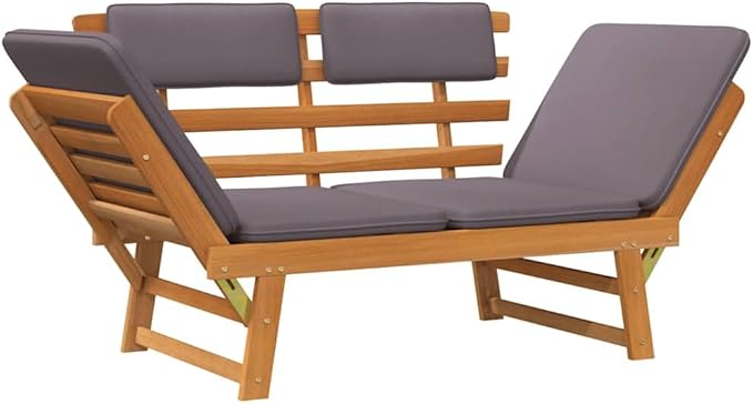 Outdoor Daybed with Adjustable Armrests, Solid Acacia Wood Garden Lounge Chair for Patio, Porch, Backyard - Photo 6