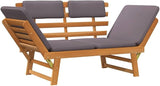 Outdoor Daybed with Adjustable Armrests, Solid Acacia Wood Garden Lounge Chair for Patio, Porch, Backyard - Photo 6
