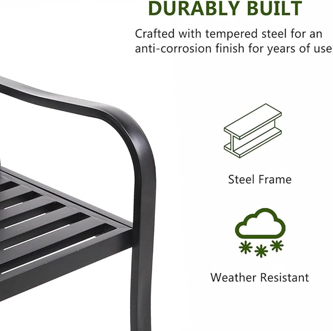 Metal Garden Bench with Pullout Middle Table Patio Seating Double Seat Steel Bench for Outdoor Patio Garden Backyard Weather-Resistant Frame-Black 2