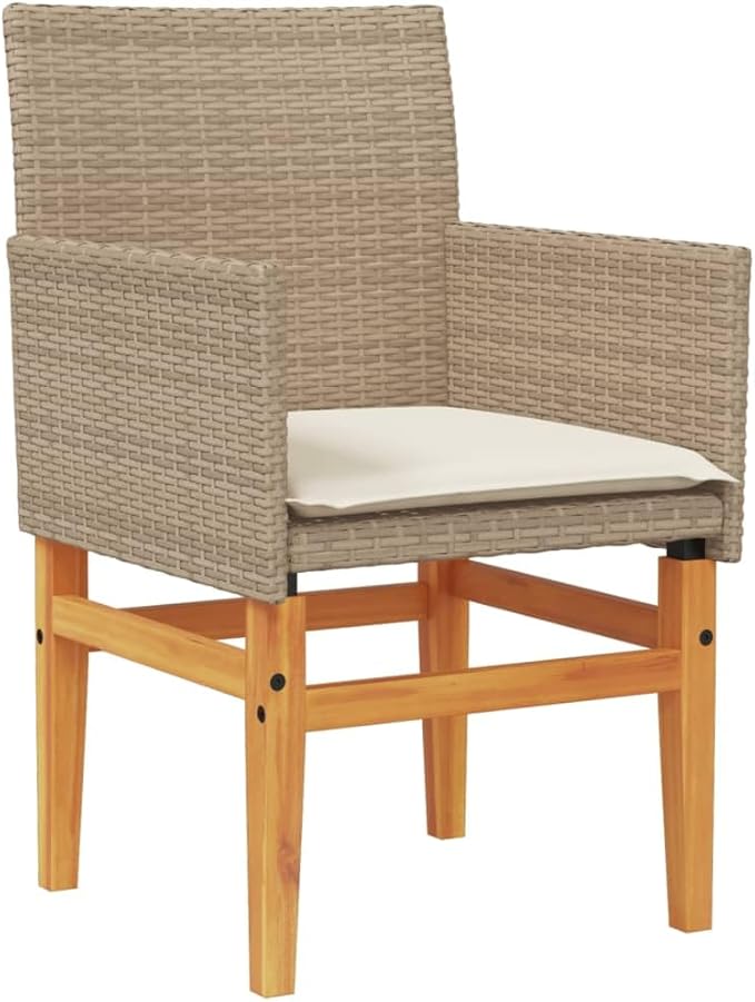 Patio Chairs with Cushions 2 pcs Beige Poly Rattan&Solid Wood Sillas para Patio Lawn Chairs for Dining Table Garden - Photo 5