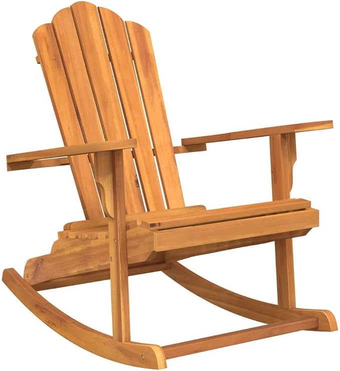 Solid Teak Outdoor Rocking Adirondack Chair with Wide Arms and High Backrest for Garden Patio Relaxation, Durable Oiled Finish, Comfortable Seating Furniture