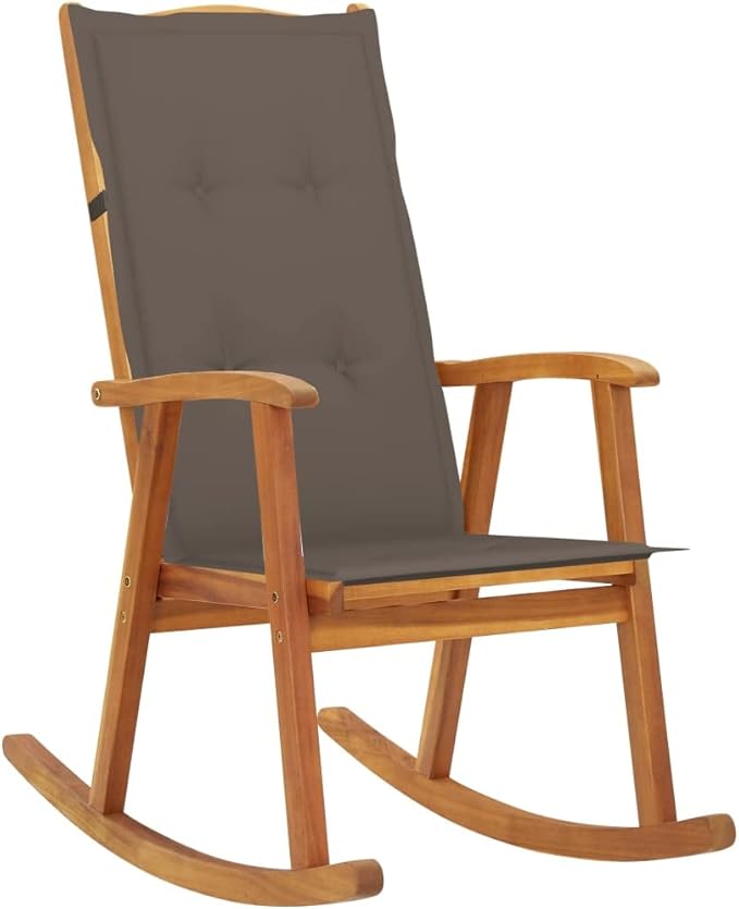 Acacia Wood Outdoor Rocking Chair 39.4 in Wide Wooden Tone Taupe Cushion Ergonomic Lounge Rocker 264 lb Capacity for Patio Garden Balcony and Indoor Reading Nook