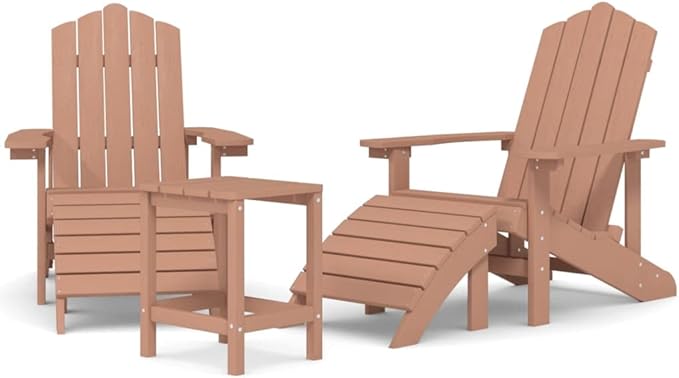 Brown HDPE Adirondack Garden Chair Set with Footstools and Table, 2 Chairs, UV-Resistant Outdoor Furniture for Patio - Photo 3