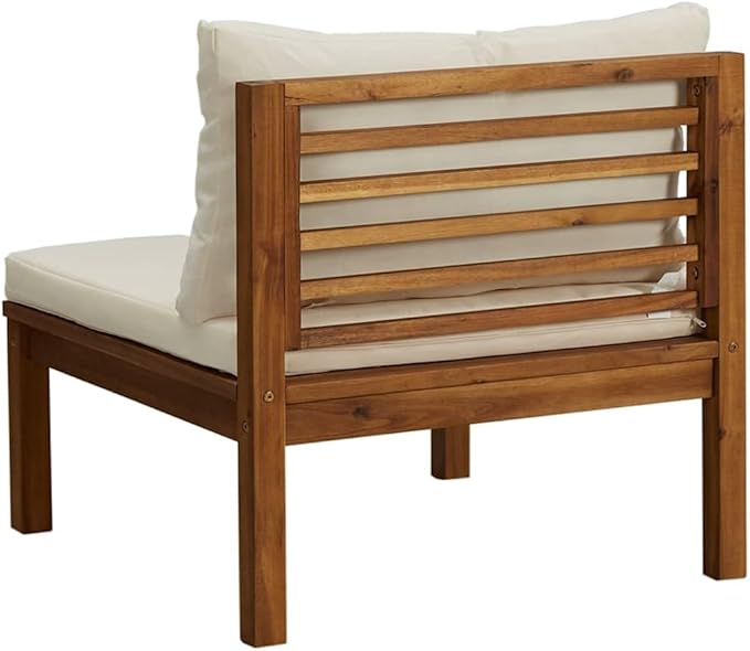 Cream White Modular Outdoor Sectional Middle Sofa 27.2 in Solid Acacia Wood Frame Patio Seating for Garden - Photo 4