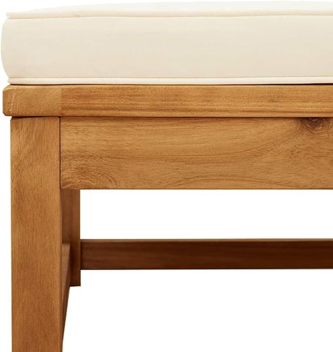 Outdoor Ottoman Cream White 24.8"x24.8" Acacia Wood Patio Stool Modular Sectional Piece for Garden Balcony Backyard - Photo 7