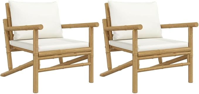 Outdoor Combination Sofa Terrace Furniture Set Garden Chair Cream Cushions Bamboo, Polyester, Foam, PP Cotton - Photo 2