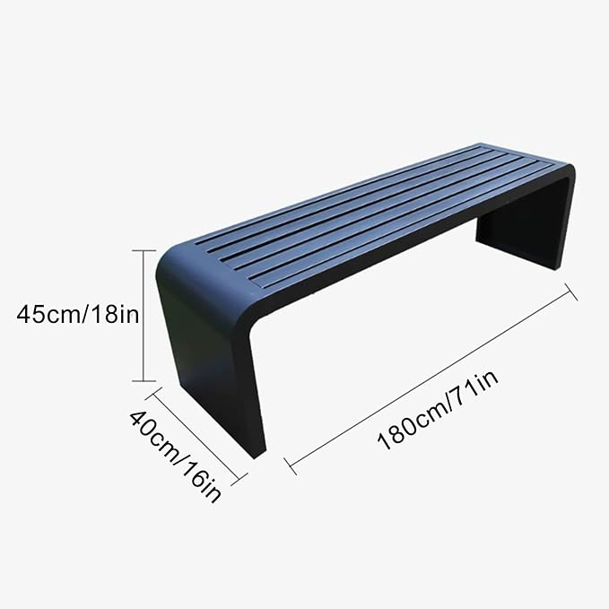 Garden Bench, Outdoor Patio Backless Bench, Metal Garden Benches, All-Weather Park Bench for Garden, Porch, Lounge(Color:Black,Size:180 * 40 * 45cm/71 * 16 * 18in)
