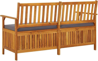Solid Acacia Wood Storage Bench with Cushion, Large Rectangular Outdoor Patio Furniture for Seating and Hidden Storage, Weather Resistant Durable Construction, Modern Design