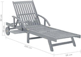 vidaXL Acacia Wood Sun Lounger with Cushion - Adjustable Chaise Lounge Chair for Pool, Garden, Patio Use - Gray/Beige - Photo 2