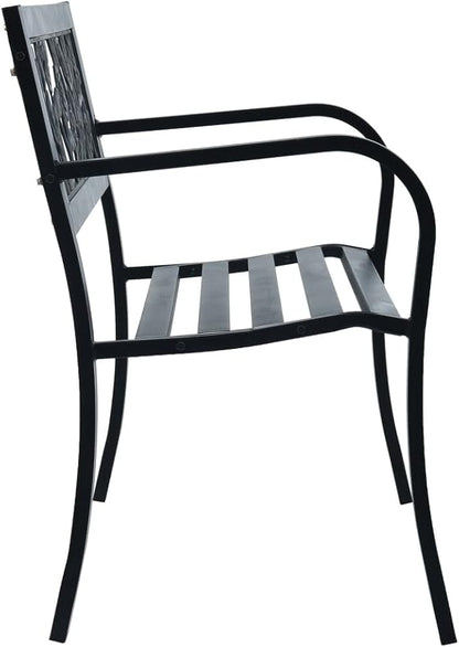 Vintage Black Steel Garden Bench 49.2 in Durable Outdoor Seating with Floral Backrest for Patio Garden Balcony Comfortable Two-Person Bench