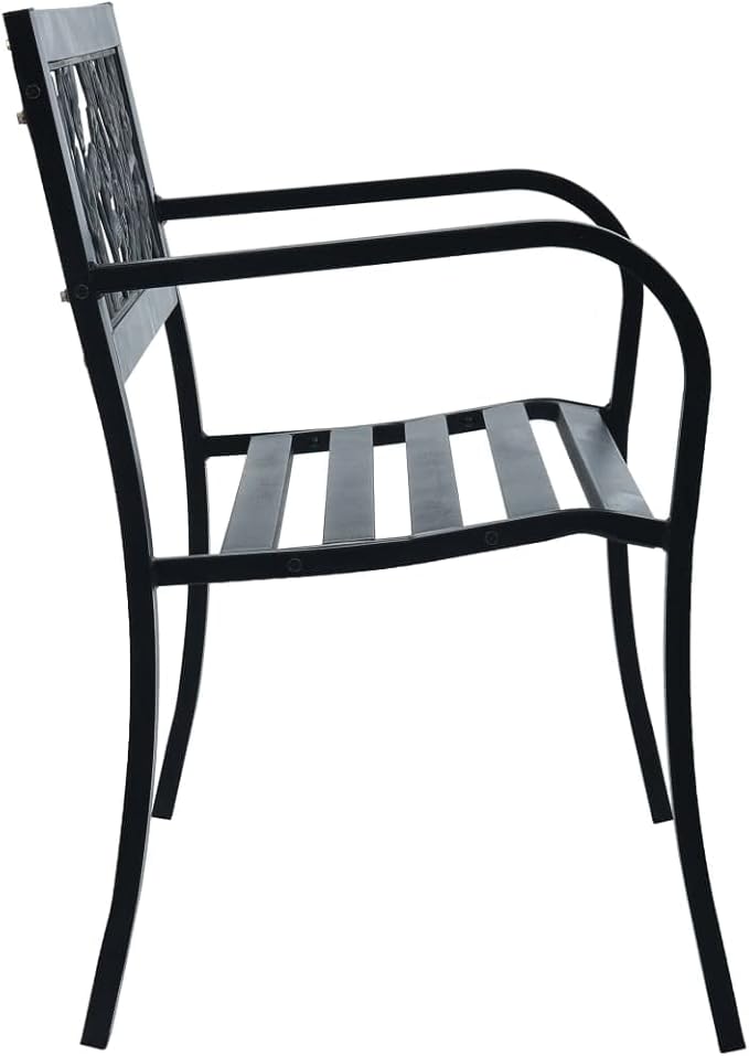 Patio Bench, Garden Bench, Outdoor Garden Bench, Bench with Backrest for Patio, Garden, Yard, Lawn,49.2" Black Steel