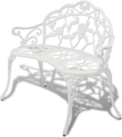 Garden Bench White Cast Aluminum and Cast Iron 39.4 in Durable,Sturdy Metal Garden Bench with Floral Design Durable Outdoor Seating for Two | Relaxation and Gatherings Patio Furniture