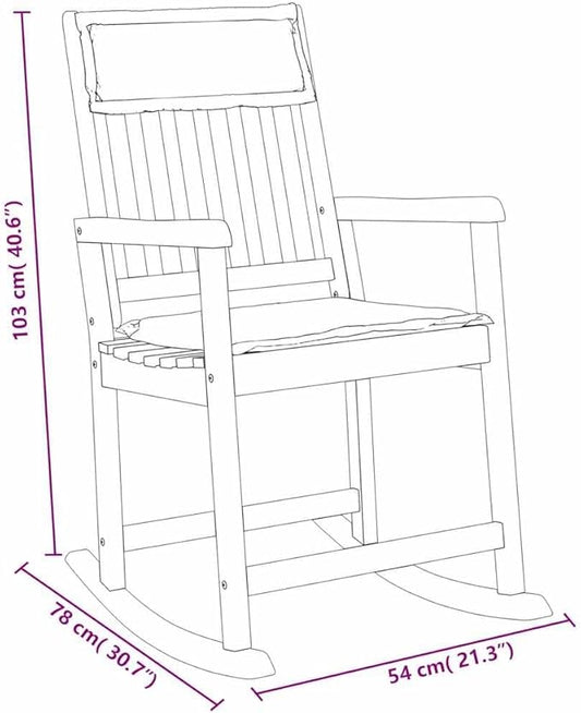 Dark Grey Rocking Chair with Natural Solid Acacia Wood Frame and Polyester Foam Cushions, 1 Piece Modern Patio Seating for Indoor Outdoor Relaxation, Durable Comfortable
