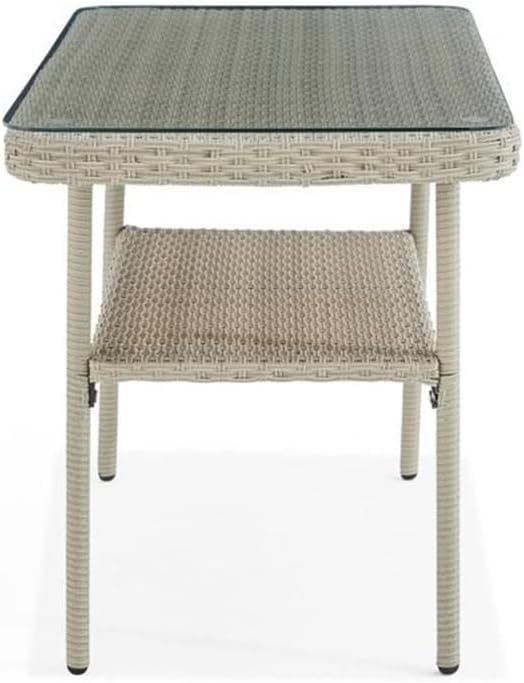 Alaterre Furniture "Windham All-Weather Wicker Outdoor 26"" H Cocktail Table with Glass Top", light gray