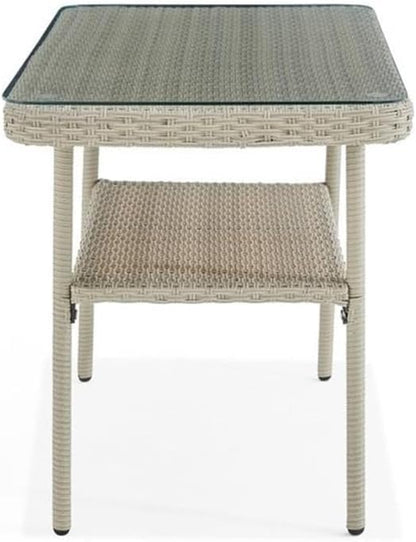 Alaterre Furniture "Windham All-Weather Wicker Outdoor 26"" H Cocktail Table with Glass Top", light gray