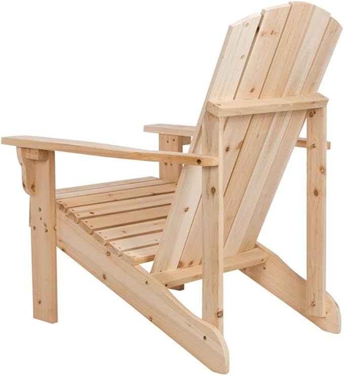 Pemberly Row Cedar Wood Adirondack Chair, 36.25" H x 34.25" W x 26.75" D, Beige Finish, Ergonomic Design, Contoured Seat, Wide Arms, Rustic Patio Seating, Low-Maintenance Outdoor Furniture