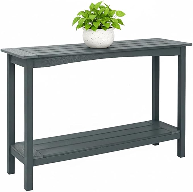 Weatherproof HIPS Outdoor Console Table, 48'' 2-Shelf Side Table Indoor/Outdoor Use, Multifunctional Buffet Table Bar Storage Organizer for Entryway, Patio, Outside Plant Stand Table, Grey