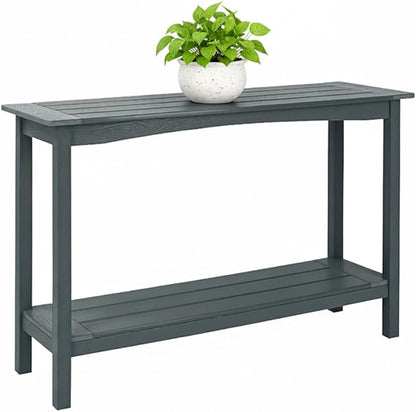 Weatherproof HIPS Outdoor Console Table, 48'' 2-Shelf Side Table Indoor/Outdoor Use, Multifunctional Buffet Table Bar Storage Organizer for Entryway, Patio, Outside Plant Stand Table, Grey