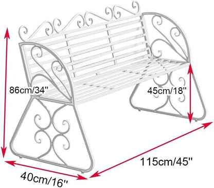 Elegant Metal Garden Bench, Sturdy Wrought Iron Bench with Decorative Design, Weather-Proof, 2-Person Capacity for Garden Backyard Lawn Porch Path(Pink)