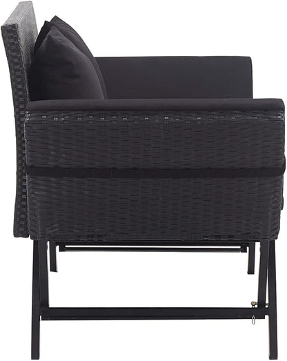 Garden Bench Deck Bench Patio Bench with Cushions 69.3" Black Poly Rattan